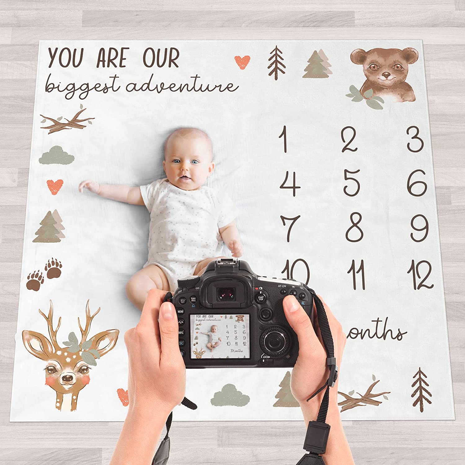 ZICOTO Modern Baby Milestone Blanket - Beautiful Woodland Friends Design for Personalized Monthly Baby Pictures - Cherish Your Adorable Babys Boy Or Girl Milestones Forever - Image 3